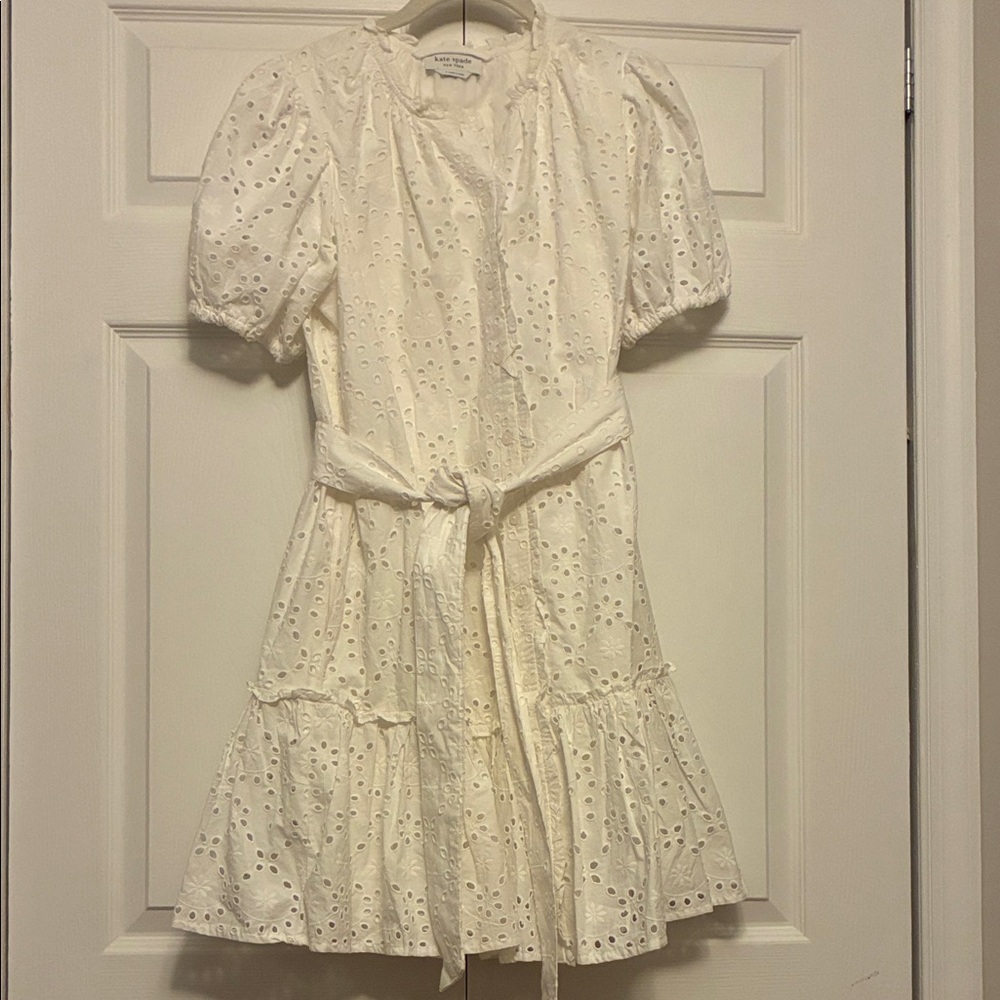 White Eyelet Dress with Puff Sleeves